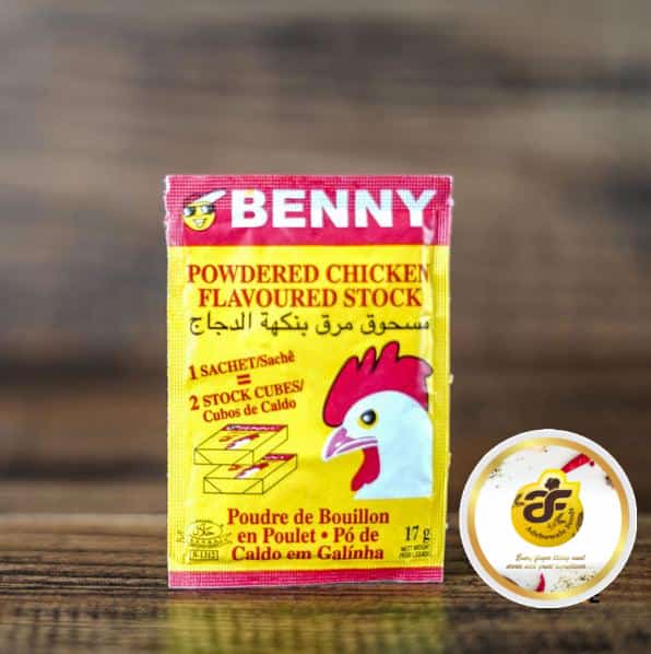 Benny Powdered Flavoured Stock features 1 sachet / sache which equals to 2 stock cubes .